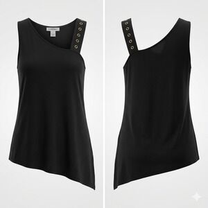 Unbranded Womens Tank Top Asymmetrical Grommet One Shoulder Black Size M L Edgy
